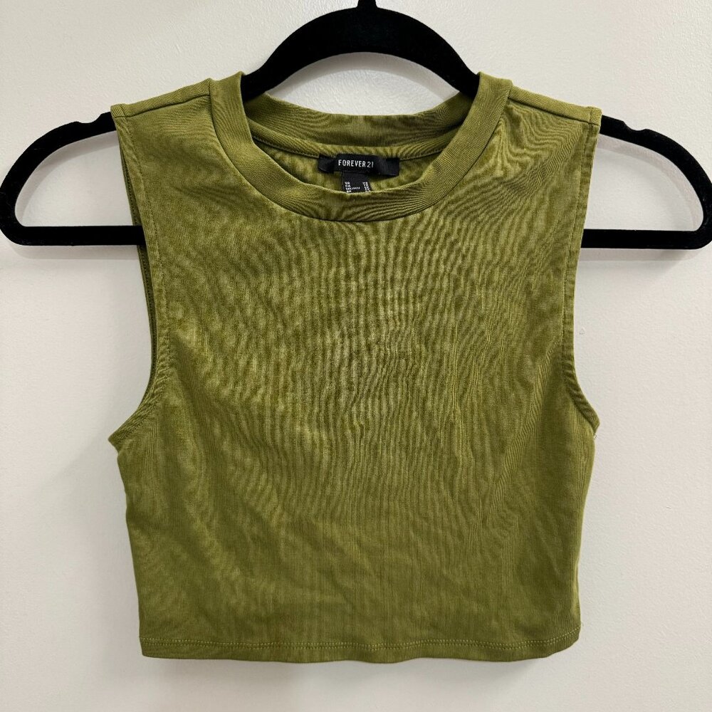 New Women's Size XS Forever 21 Olive Green Shoulder Cut Off Crop Top